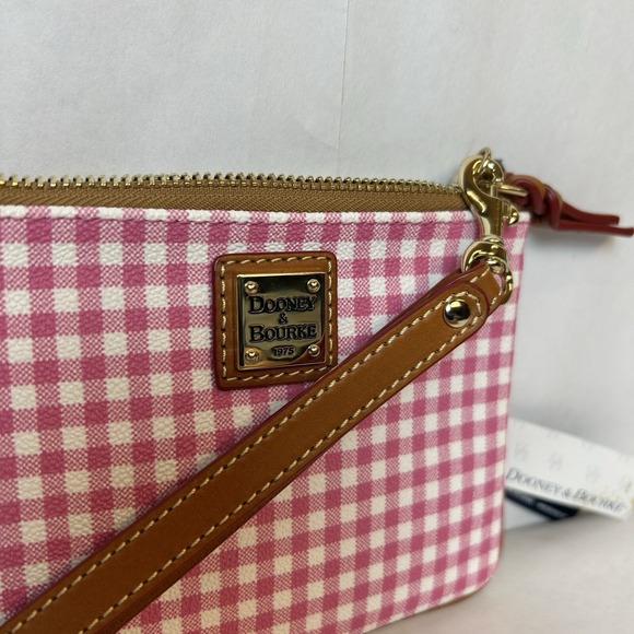 Dooney Bourke Wristlet Handbag Womens Pink White Plaid Inner Pockets - Picture 5 of 16
